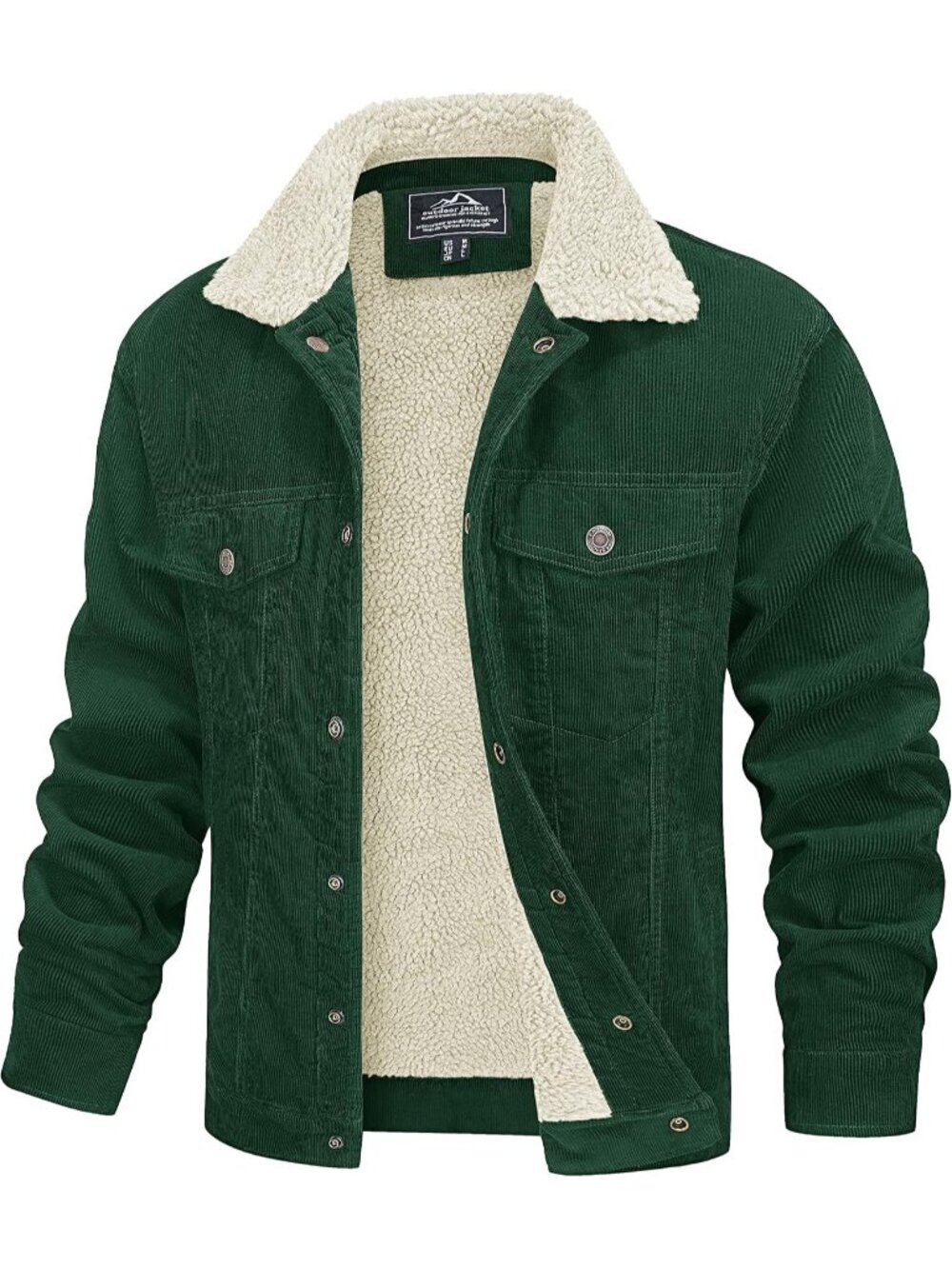 Men Green Corduroy Sherpa Jacket Winter Fleece Cotton Coat Warm Casual Outerwear